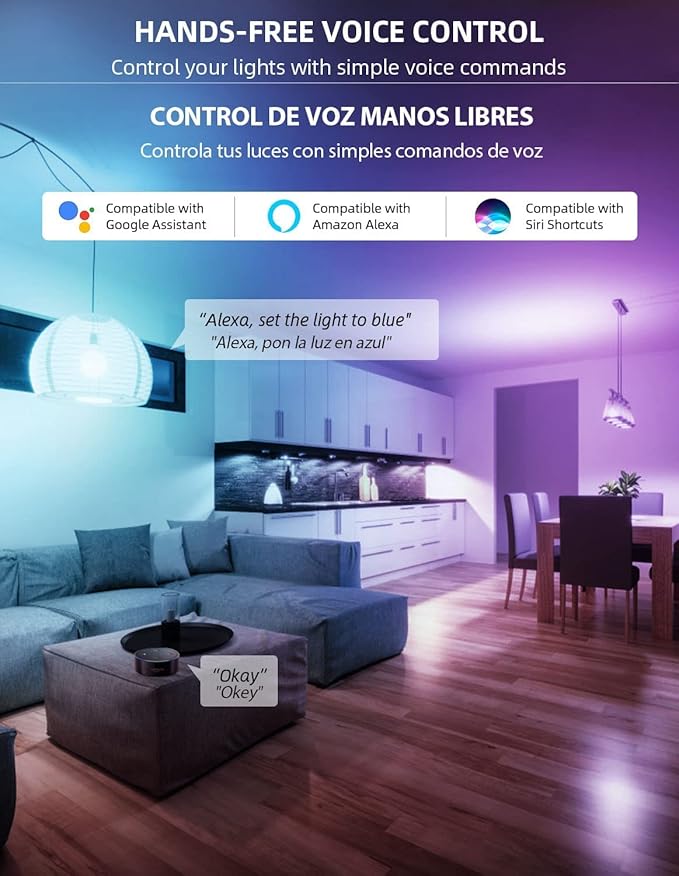 Smart Light Bulbs, 2700K-6500K Dimmable & Color Changing A19 LED Bulb, Works with Alexa Siri Google Home, 2.4GHz WiFi, RGBCW Light Bulb with App Voice Control, Timer & Group Control, 2 Pack