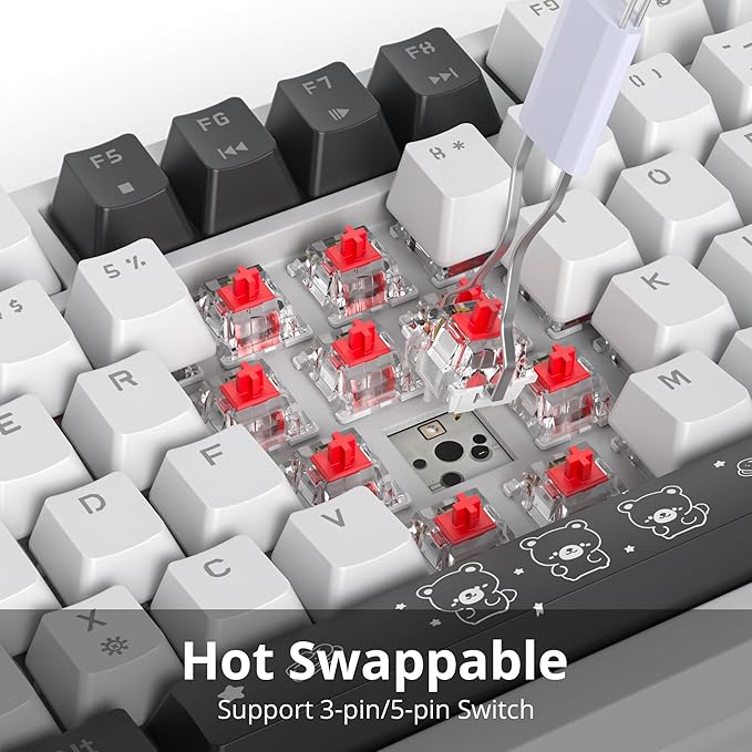 75% Wired Creamy Keyboard, Hot Swappable Mechanical Gaming Keyboard with Gasket Mounted, RGB Backlit, Red Switch, Knob Control for Win Pc Laptop(82Grey)