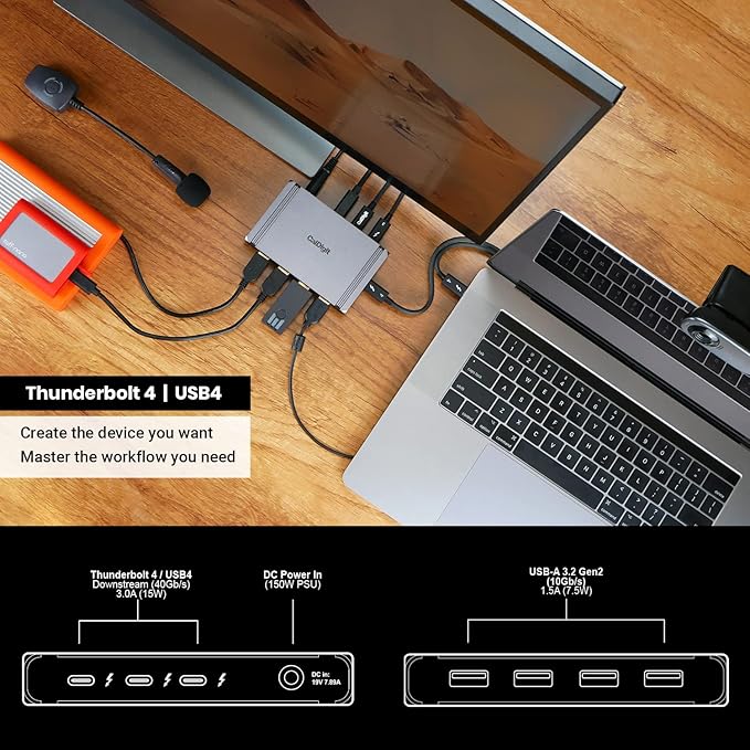 CalDigit Thunderbolt 4 Element Hub - Universal Multi-Port Hub, 4X Thunderbolt 4/USB4 Ports, 4X USB 3.2 Gen2 10Gb/s Ports, Up to Single 8K or Dual 4K 60Hz Displays, 60W Charging with 0.8m Cable