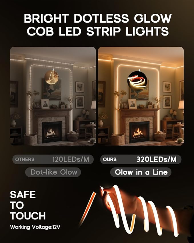 COB LED Strip Lights Warm White 3000K,12V 32.8ft IP67 Waterproof High CRI 95Ra+ Super Bright,Flexible Boat Lights for Fishing Night Outdoor Bathroom Swimming Pool(Power Supply Not Included)