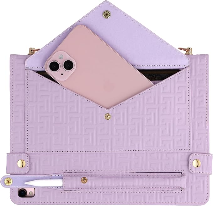 Handbag Case for iPad 9th/8th/7th Gen 10.2", iPad Air 3 2019/iPad Pro 10.5 Case, Techcircle Elegant Crossbody Folio Stand Wallet Case w/Pencil Holder, Card Slots, Hand Strap, Shoulder Strap, Lavender