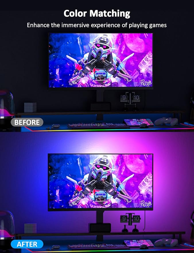 Monitor Backlight, Color Sync for 24-27 Inch Screen, USB Powered Ambient Lighting with Color Matching Software Compatible with Win10 and Above