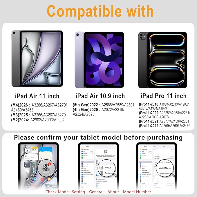 Case for iPad Air 11 inch(M4/M3/M2),iPad Air 5th (2022)/4th Gen (2020) 10.9 Inch,Pro 11 inch,Dual Multi-Angle Adjustable Kickstand Case with Built-in Pencil Holder,Hard Backplate,Black