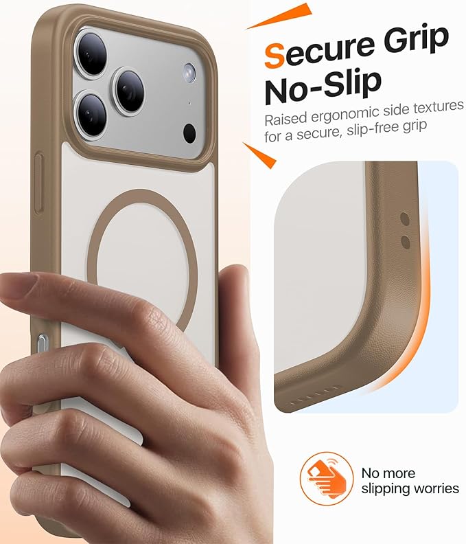 Magnetic for iPhone 17 Pro Case,[Anti-Slip][Compatible with MagSafe][Military Grade Drop Protection] Shockproof Protective Translucent Matte Phone Case for iPhone 17 Pro Case,Brown