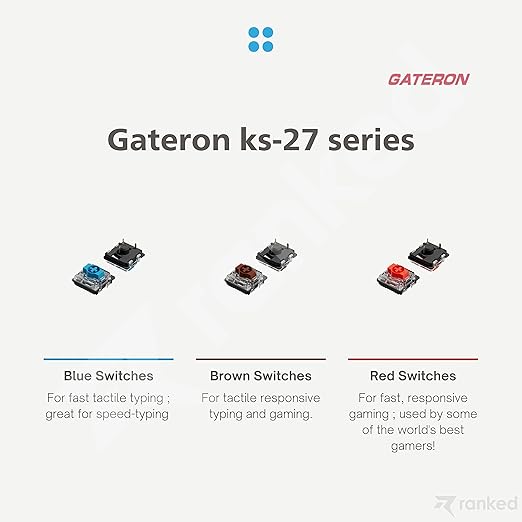 Ranked Gateron ks-27 Low Profile Key Switches for Mechanical Gaming Keyboards | Plate Mounted (Gateron Red, 90 Pcs)