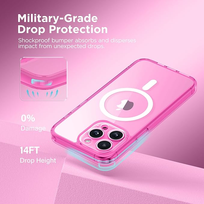 CAPRARO Magnetic for iPhone 13 Pro Case, [Compatible with MagSafe] [Full Camera Protection] Shockproof Protective Slim Translucent Matte Phone Case for iPhone 13 Pro 6.1'', Clear Neon