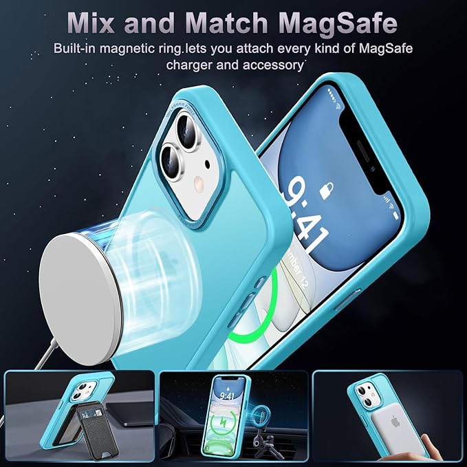 Newfuture Designed for iPhone 11 Case with Strong Magnetic [13 FT Military Drop Protection] [Compatible with Magsafe] Slim Translucent Matte Shockproof with Anti-Fingerprint Phone Case, Lake Blue