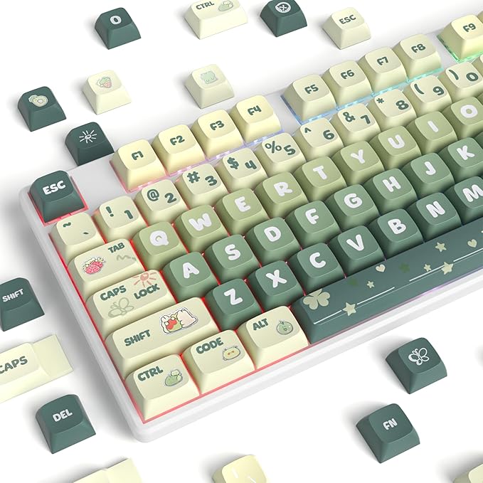 Guffercty kred 133 Keys XDA Profile Green keycaps 75 Percent Cute PBT Keyboard Caps with ISO Keys for 60% 65% 75% 96% Mechanical Keyboard (Light Green)