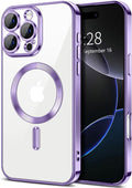 Hython Magnetic Clear for iPhone 16 Pro Max Case with Camera Lens Protector [Compatible with MagSafe] Plating Edge Slim Soft TPU Cover Protective Phone Case for iPhone 16 Pro Max 6.9", Light Purple