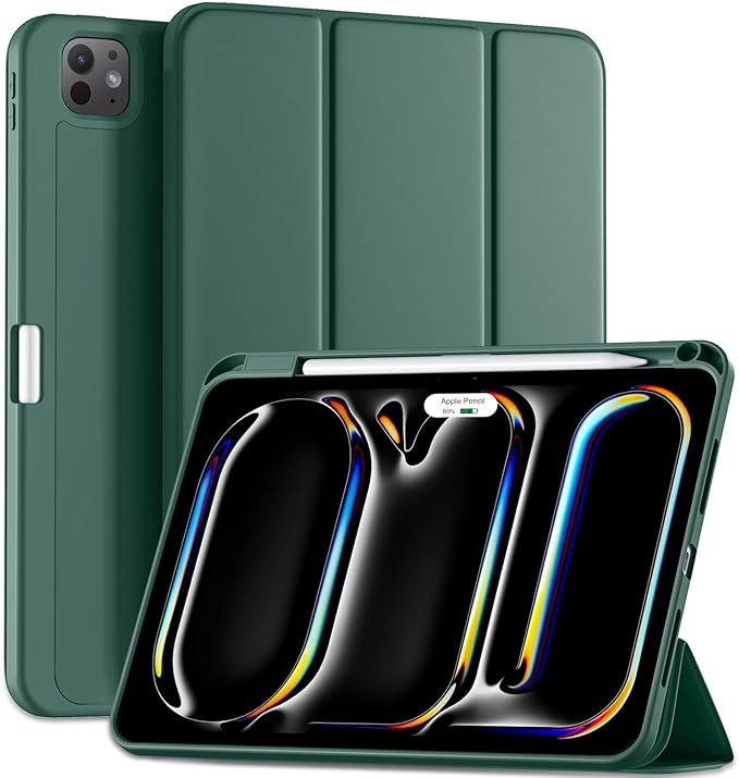 Kidopire New Compatible with iPad Pro 11 Inch Case (M4 2024/M5 2025) with Pencil Holder, Smart Cover with Protective Trifold Stand & Soft TPU Back, Auto Wake/Sleep, Support Pencil Pro, Pine Green