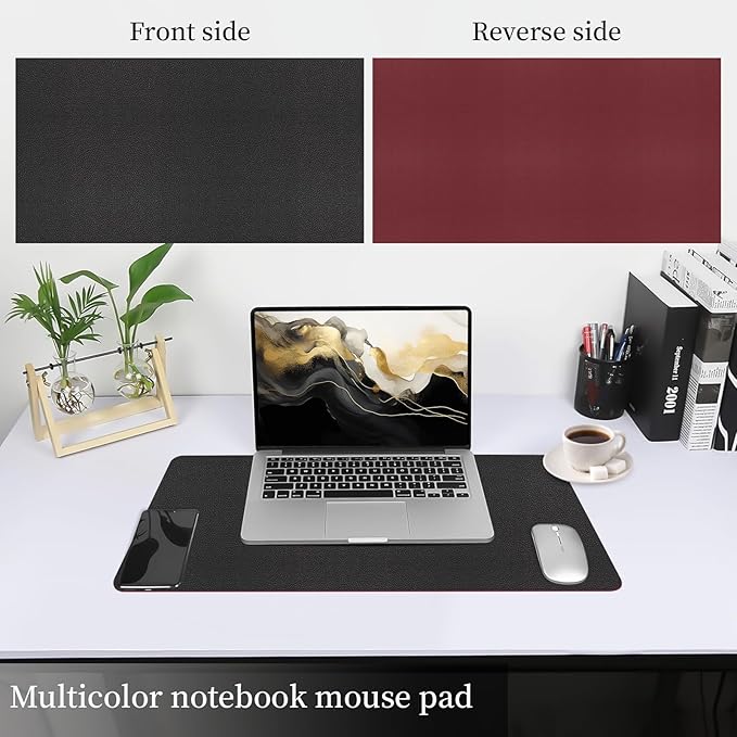 Bloss Black Leather Desk Mat Protector,Laptop Desk Pad,Desk Writing Pad,Leather Mouse Pad,Office Desks Mats,Desk mat for Keyboard and Mouse,Dual-Side Computer Mouse Pads for Office/Home.23.6"x 13.8"