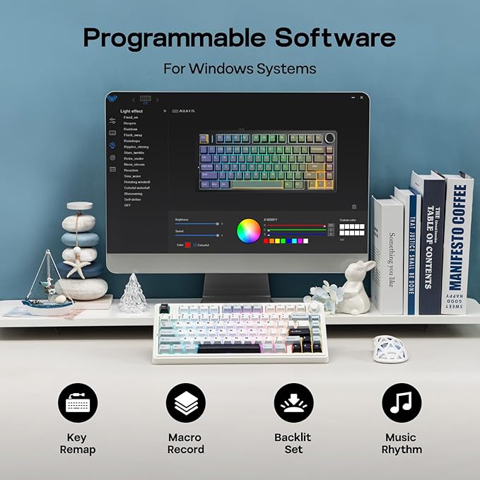 EPOMAKER x Aula F75 Gasket Mechanical Keyboard, 75% Wireless Hot Swappable Gaming Keyboard with Five-Layer Padding&Knob, BT/2.4GHz/USB-C, RGB (Light Blue, LEOBOG Reaper Switch)