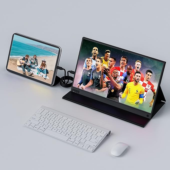 Portable Monitor for Laptop 16.1 Inch Full HD 1080P Dual Computer Monitor USB C HDMI with Speakers, Flat Travel Monitor for MacBook Pro PS4 PS5 PC, Smart Cover&Screen Protector Included…