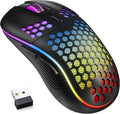MELOGAGA Wireless Gaming Mouse Honeycomb 2.4G USB Cordless Mouse RGB Rechargeable PC Game Mice with 7-Color LED Lights，4 Adjustable DPI for Windows Laptop Desktop Computers (Black)
