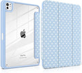 Case for iPad Pro 11 Inch (M5 2025 M4 2024) – [Built-in Pencil Holder], Shockproof & Stylish, Clear Hard Back + Soft TPU Edge, Magnetic Trifold Stand, Auto Wake/Sleep, Blue White dot