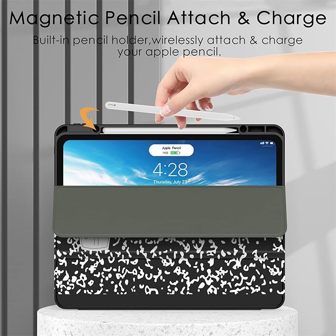Soke Case for iPad Pro 12.9 Inch (6th/5th/4th/3rd Generation, 2022/2021/2020/2018) - Pencil Holder + Auto Sleep/Wake + Camera Protection, Transparent Shockproof Back Cover, Book Black