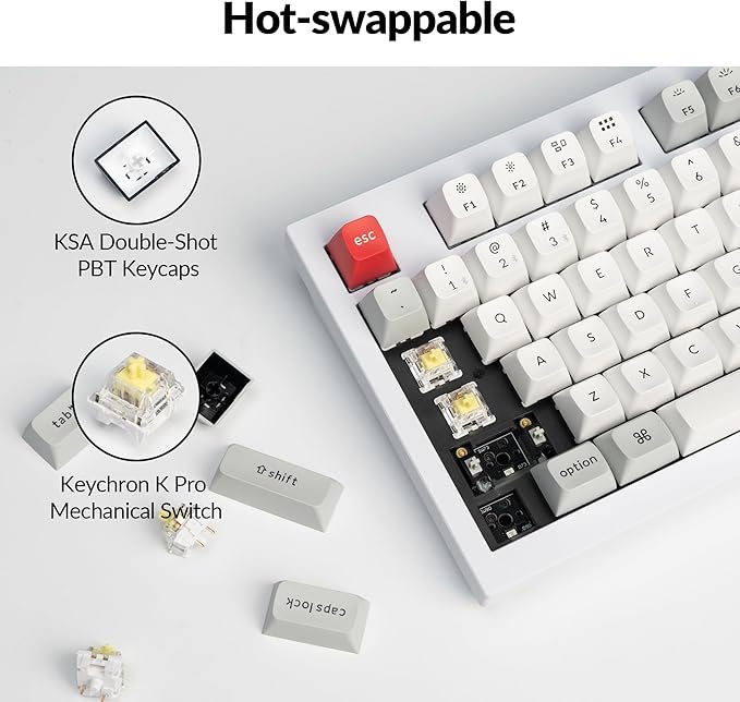 Keychron Q5 Pro QMK/VIA Wireless Custom Mechanical Keyboard, Full Aluminum 96% Layout with Programmable Knob, Double-Gasket Design with Hot-swappable K Pro Banana Switch for Mac Windows Linux - White
