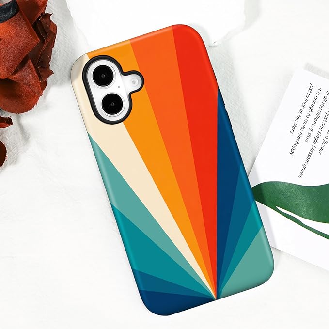 Magnetic for iPhone 16 Case Cute Stripes Phone Case, Shockproof Slim TPU and Hard PC Protective Phone Cover Compatible with MagSafe Designed for Women Girls,Retro Diffuse