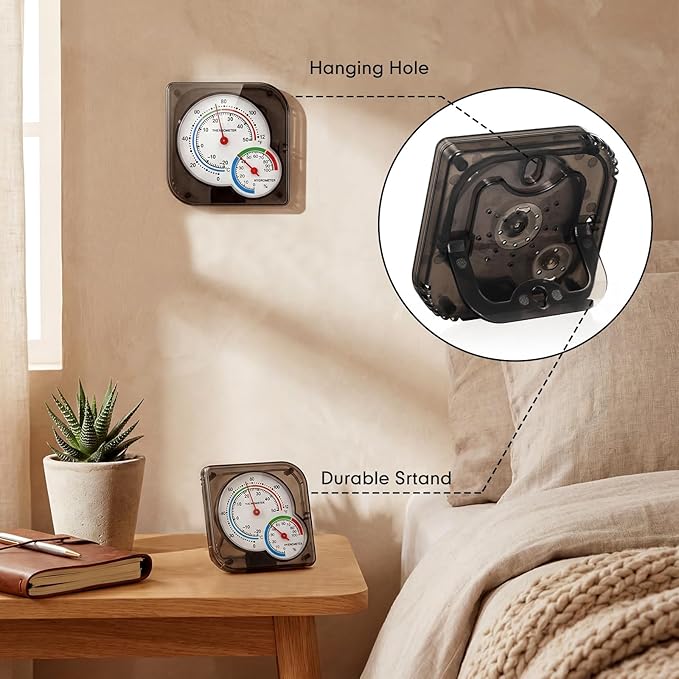 Kathfly 6 Pcs Indoor Thermometer and Humidity Gauge Indoor Mini Thermometer Hygrometer Temperature Humidity Meter Temperature and Monitor with Pointers for Home, Kitchen, Planting Room (Black)