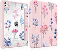 Case for iPad Pro 11 inch (M5) 2025 (M4) 2024 Release Slim Lightweight Cute Light Pink Cover with Clear Back TPU Edge Pencil Holder Trifold Stand, Hand-Drawn Florals