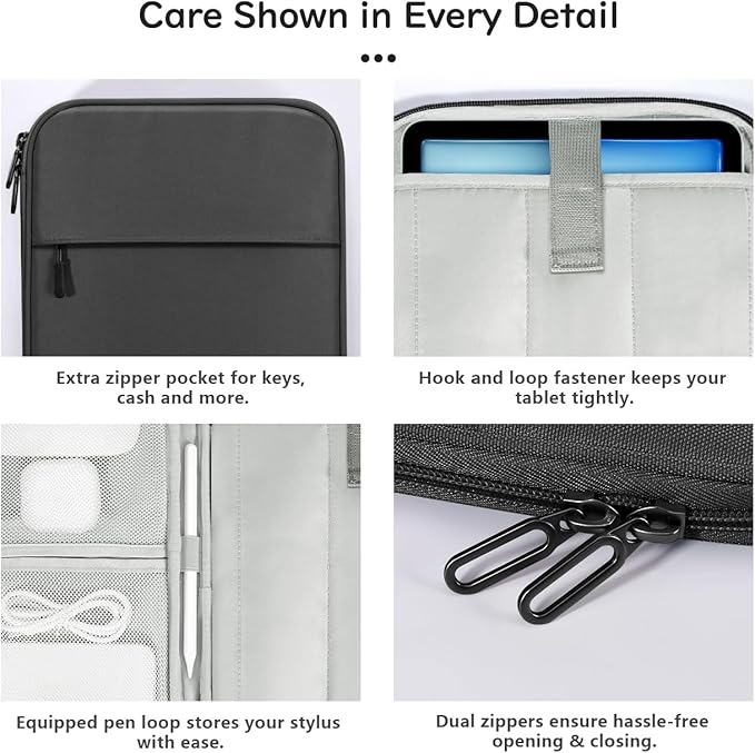 Dadanism 9-11 Inch Tablet Sleeve Padded Carrying Case for iPad (A16) 11th Gen 11", iPad 10th Gen 10.9", iPad Air M4/Pro M5 11", iPad Air 5/4, iPad 9/8/7th Gen, Galaxy Tab A11+ Plus 11",Black & Gray