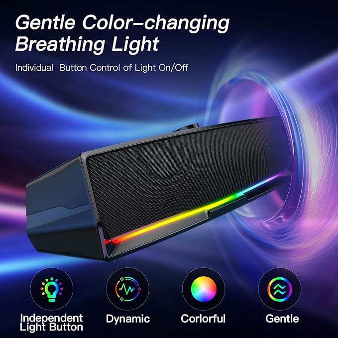 Computer Speakers for Desktop,PC Speakers Gaming Sound bar with Colorful Light,USB Speaker With Bluetooth for PCs Desktop Laptop Tablets,Wired Bluetooth Speaker for Phones(Type-C Adapter Included)