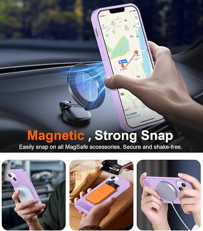 Magnetic Compatible with iPhone 14 Case/iPhone 13 Case,[Built-in Invisible Kickstand][Compatible with MagSafe][Military Grade Shockproof] Slim Translucent Matte Phone Case for iPhone 14/13 6.1"