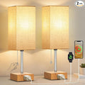 PLMMY Bedside Table Lamps for Bedroom Nightstand, Bedroom Lamp with 3 Color Temperatures Nightstand Lamps Set of 2 with AC Outlets, Square Pull Chain Bedside Lamp for Living Room, Home Decor