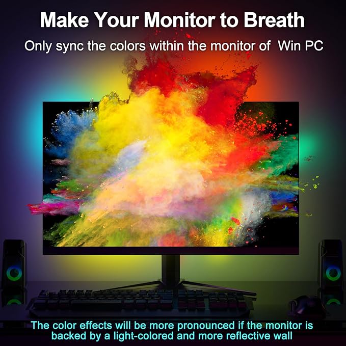 Monitor Backlight for Win PC - Gaming Light Strip with Upgraded Software (Required), 6.5ft LED Strip Sync to 19-32 Inch Screen, Enhanced Color Matching & Immersive Lighting for Games/Movies/Music