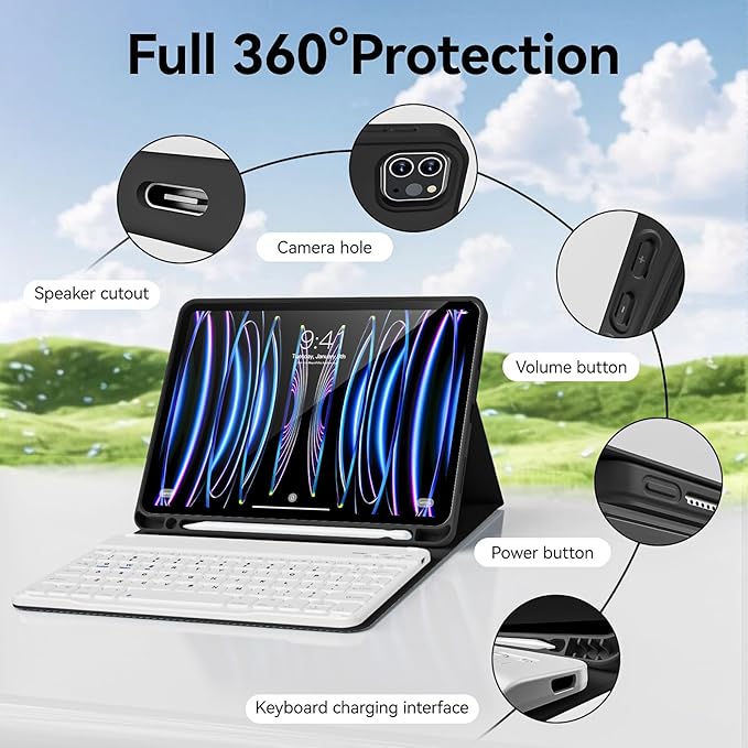 Keyboard Case for iPad Pro 11 Inch 4th Generation/Pro 3rd Gen/Pro 2nd Gen with Pencil Holder, Folio Detachable Wireless Bluetooth Keyboard & Flip Stand Case for iPad Pro 11 Inch, Black