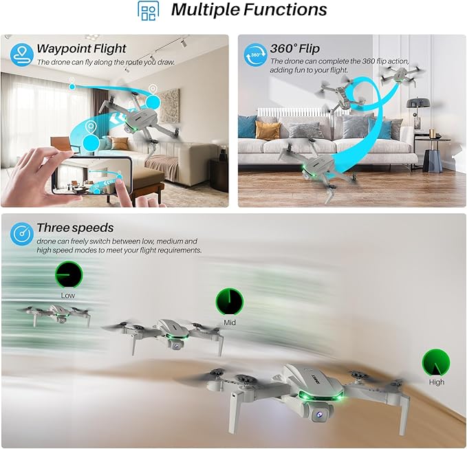 SIMREX Drone With Camera for Kids Beginner & Adults – Foldable RC Quadcopter with Altitude Hold, Optical Flow Positioning , Indoor Mini Drone with One Key Start, Headless Mode, 3D Flip, Gift for Boys & Girls & Teenagers