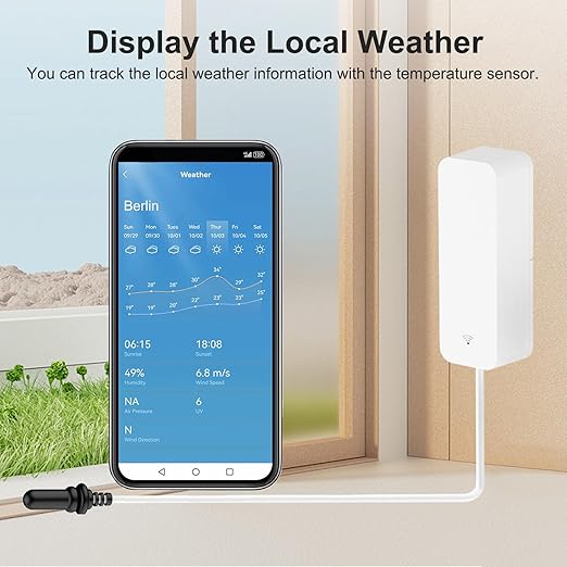 Smart Thermometer Hygrometer: WiFi Temperature Sensor with External Probe, Weather Function Thermometer Humidity Meter for Freezer, Aquarium, App Alert, Compatible with Alexa (Dual Detection 2PCS)