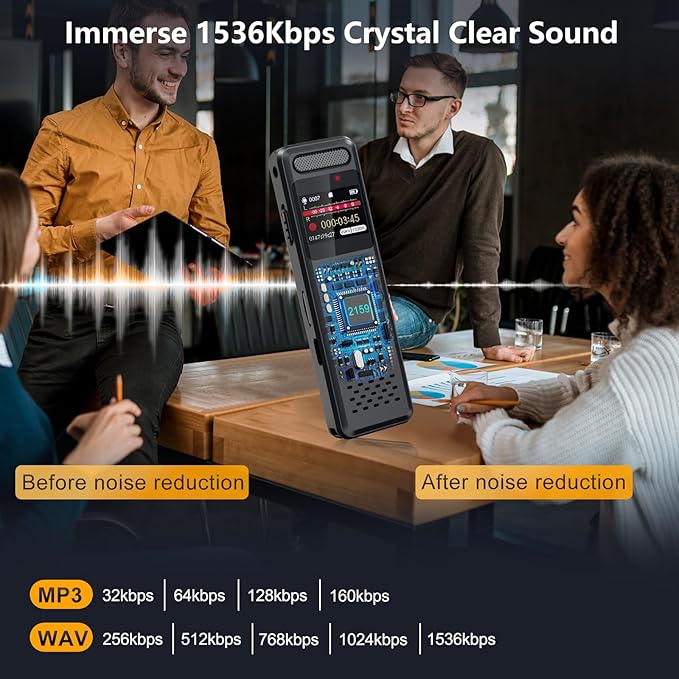 160GB Digital Voice Recorder with Playback, 1100mAh Audio Recording Device for Lecture Interviews, 1536Kbps Voice Activated Recorder with Noise Reduction, Password, External Microphone