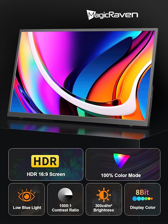 MAGICRAVEN 18.5 Inch Portable Display, 1080P 100Hz IPS Laptop Monitor, Large Gaming Second Screen with Speakers & Smart Cover, Portable Monitor Extender for PC Phone PS5 Xbox Switch