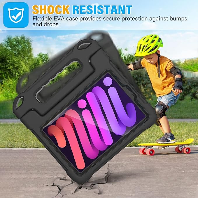 SUPLIK Kids Case for iPad mini 7 (A17 Pro) 2024 & Mini 6 2021, iPad mini 6th/7th Generation Case with Screen Protector, Durable Shockproof Handle Stand Cover for 8.3-inch iPad mini 6/7 Gen, Black