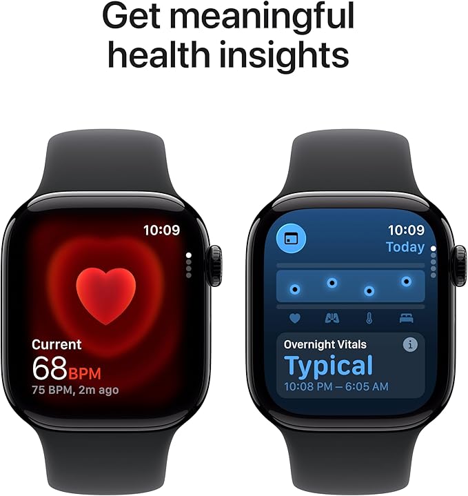 Apple Watch Series 11 [GPS + Cellular 42mm] Smartwatch with Jet Black Aluminium Case with Black Sport Band - S/M. Sleep Score, Fitness Tracker, Health Monitoring with AppleCare+ (2 Years)