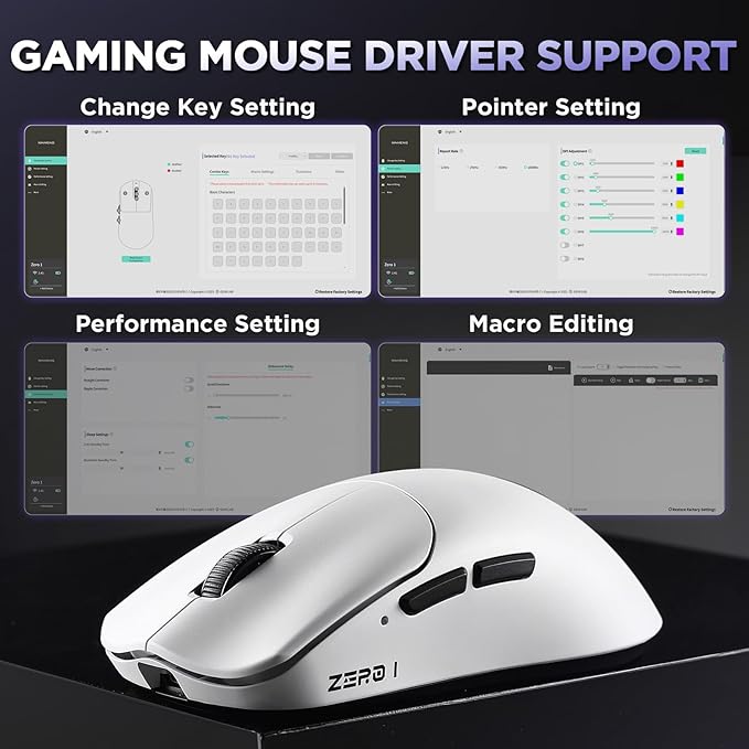 Zero 1 Pro Gaming Mouse,55g Ultralight Wireless Mouse, PAW3311 12K DPI, Tri-Mode 2.4G/Bluetooth/USB-C,Programmable Ergonomic Design,for Laptop/PC/Mac(White)