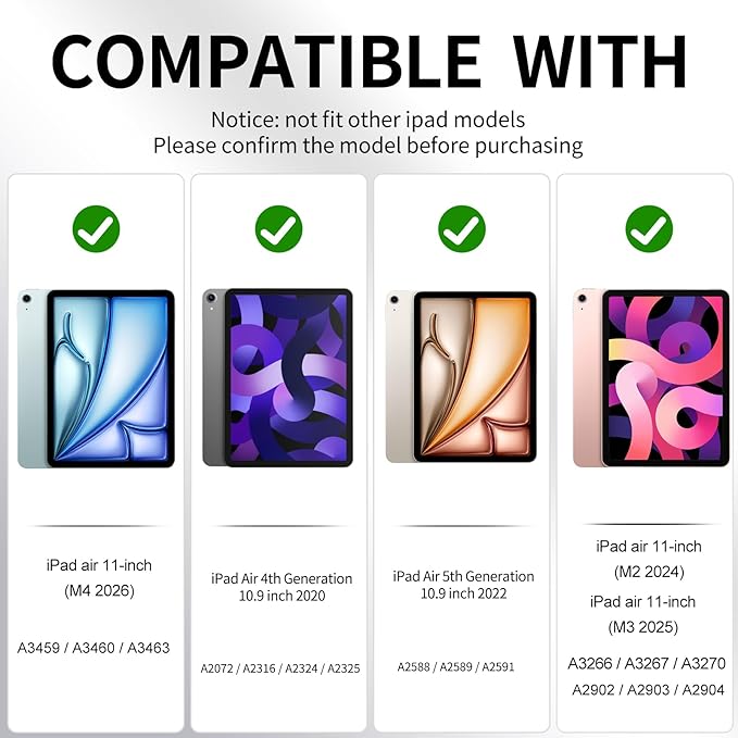 Trifold Case for iPad air 11 inch (M4 2026, M3 2025, M2 2024), iPad air 5th/4th Generation Case 10.9" 2022/2020, Shockproof Clear Back Cover with Pencil Holder, Leopard Composition Book