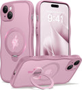 CAPRARO for iPhone 15 Case with 360° Spin Magnetic Stand for Women, [Compatible with MagSafe] [Full Camera Protection] Cute Wave Translucent Matte Case for iPhone 15, Black Currant