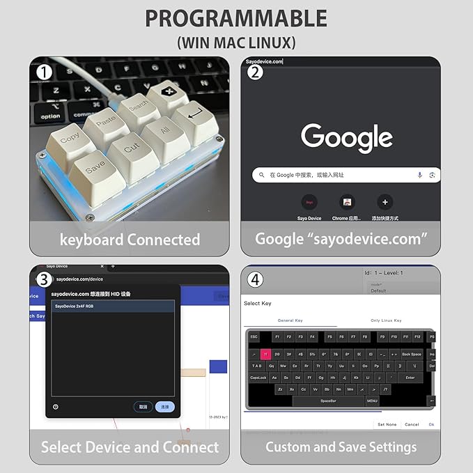 BTXETUEL Copy Paste Search Backspace Save Cut All Enter 8-Key Keyboard SayoDevice One Handed OSU Keypad Programmable Mechanical Shortcut Macro Keyboard for Working and Gaming (White)
