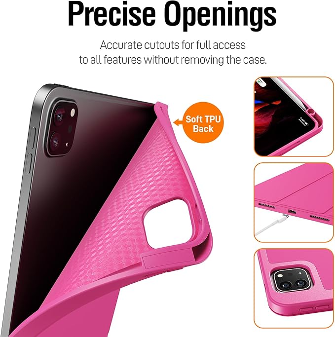 ZOVEEK iPad Pro 11 Inch Case 4th/3rd/2nd/1st Generation (2022/2021/2020/2018) with Pencil Holder, Magnetic Smart Cover with Stand, Supports 2nd Gen Pencil Charging, Auto Wake/Sleep (Rose Pink)