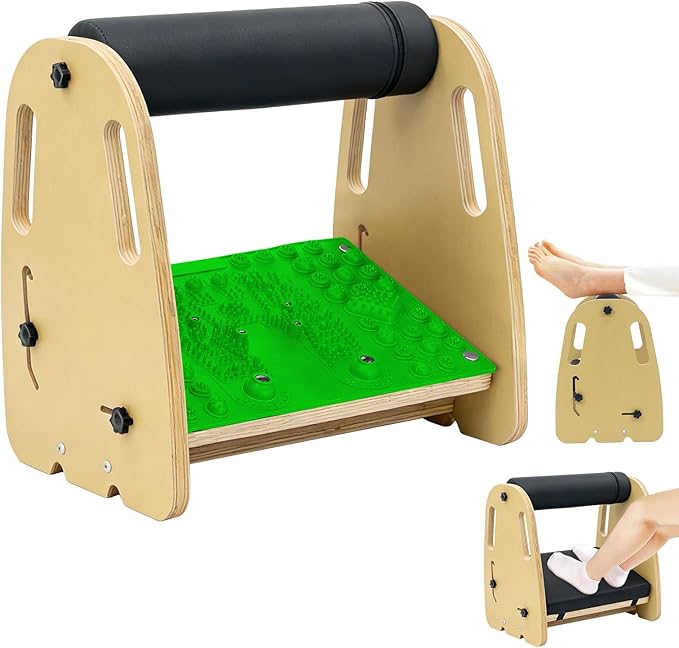 Double Layer Wooden Foot Stool for Under Desk, Foam Roller Top + Cushioned Bottom with Replaceable Massage Pad, Ergonomic Design, Suitable for Office, Home, Gaming, All Seasons Use (Green)