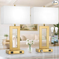 Modern Vintage Gold Table Lamp Set of 2, 28inch Tall Lamps for Living Room Bedroom with 2 USB Ports&AC Outlet, 3 Way Dimmable Touch Control Desk Lamps For Reading Home Office, E26 Socket, with Bulb