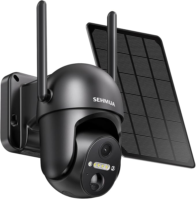 SEHMUA Solar Security Cameras Wireless Outdoor, 2K 360° View Battery Powered Outdoor Camera, WiFi Home Security with Spotlight Color Night Vision, PIR Sensor