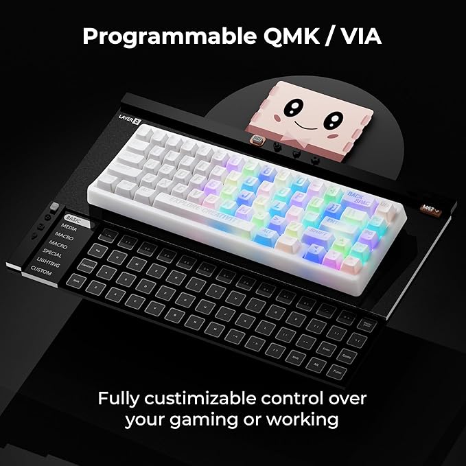 HITIME XVX M67 Wireless 60% Percent Keyboard, QMK/VIA Topographic Gaming Keyboard, Tri-Mode Thocky Creamy Mechanical Key Board, Hot Swappable Gasket Mount RGB IMD Tech for Win/Mac, Miami Theme, White