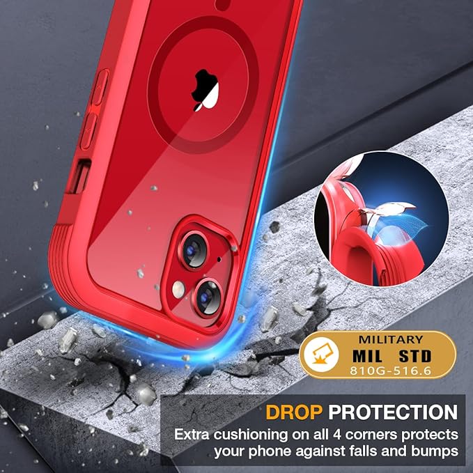 Miracase for iPhone 13 mini Case 5.4",Full-Body Protection,Clear Bumper Case with Built-in 9H Tempered Glass Screen Protector,Military-Grade Drop Protection Outdoor Phone Case for iPhone 13 mini,Red