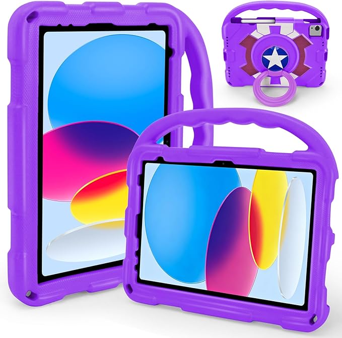 Case for iPad Air 11-inch M3 (2025) / M2 (2024), iPad Air 5th (2022) / 4th Generation (2020) 10.9 Inch, Fully-Body Rugged Heavy Duty Shockproof Case with Kickstand for Kids (Light Purple)