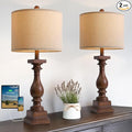 BOBOMOMO 27" Farmhouse Living Room Lamps with USB-A +C Ports, Vintage Rustic Bedside Night Stand Lamps Set of 2, Linen Shade, Retro Side Table Lamps for Living Room, Bedroom (Blubs not Included)