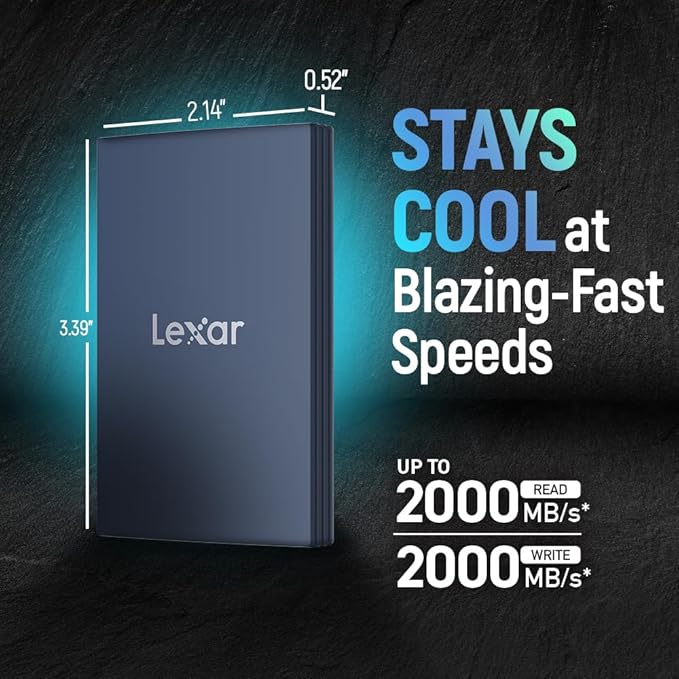 Lexar 8TB Armor 700 Portable SSD, Up to 2000MB/s, USB 3.2 Gen 2x2, Rugged, IP66 Water & Dust Resistance, Compatible w/iPhone 15, Cameras, Gaming Consoles, External SSD, Dark Blue (LAR700X008T-RNLNU)