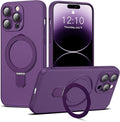 Compatible with iPhone 14 Pro Case with Magnetic Ring Stand [Compatible with Mag-Safe] [Full Camera Lens Protector] Soft Plating Phone Case for iPhone 14 Pro 6.1", Solid Purple